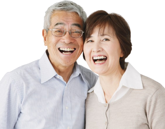 Joyful Asian senior couple laughing together covered by senior insurance plans in Lawrence